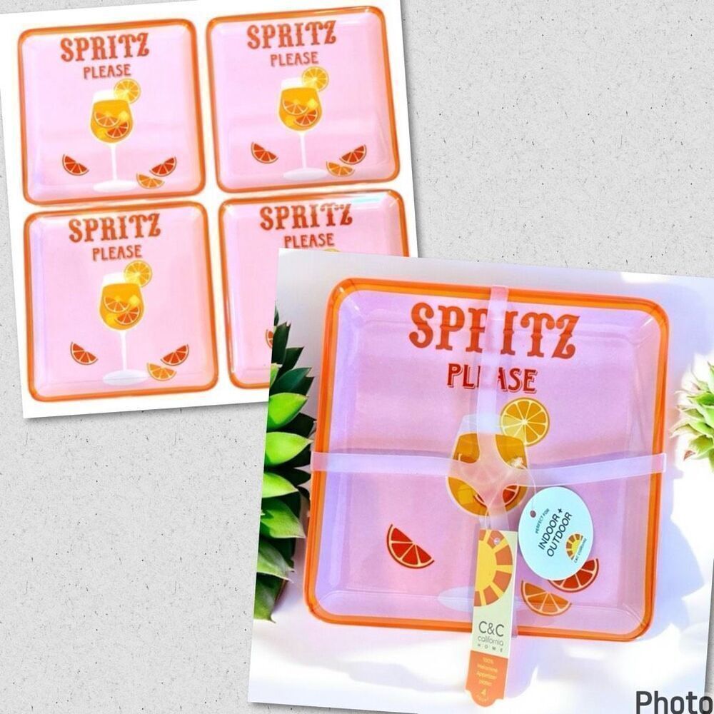 NWT C&C California Set of 4 SPRITZ PLEASE Cocktail Melamine Appetizer plates